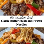 Delicious Garlic Butter Steak served with Prawn Noodles
