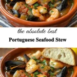 Bowl of delicious Portuguese seafood stew with fresh seafood and herbs