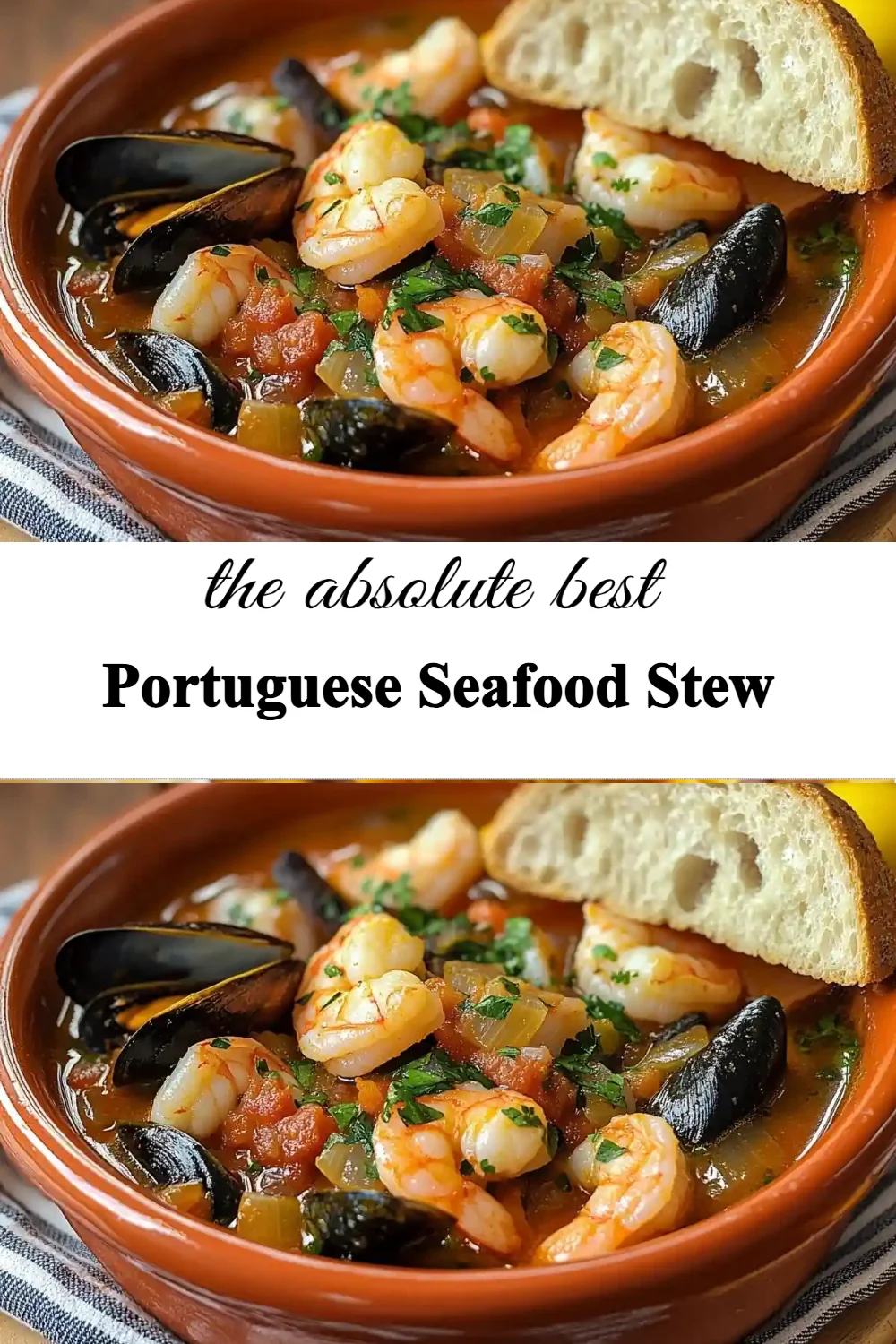 Bowl of delicious Portuguese seafood stew with fresh seafood and herbs
