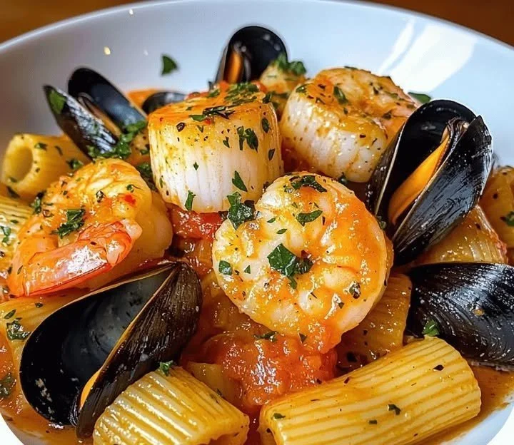 Seafood Pasta with Scallops, Prawns, and Mussels