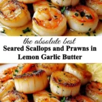 Seared scallops and prawns served in lemon garlic butter sauce