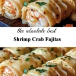 Delicious shrimp crab fajitas served with fresh vegetables and spices