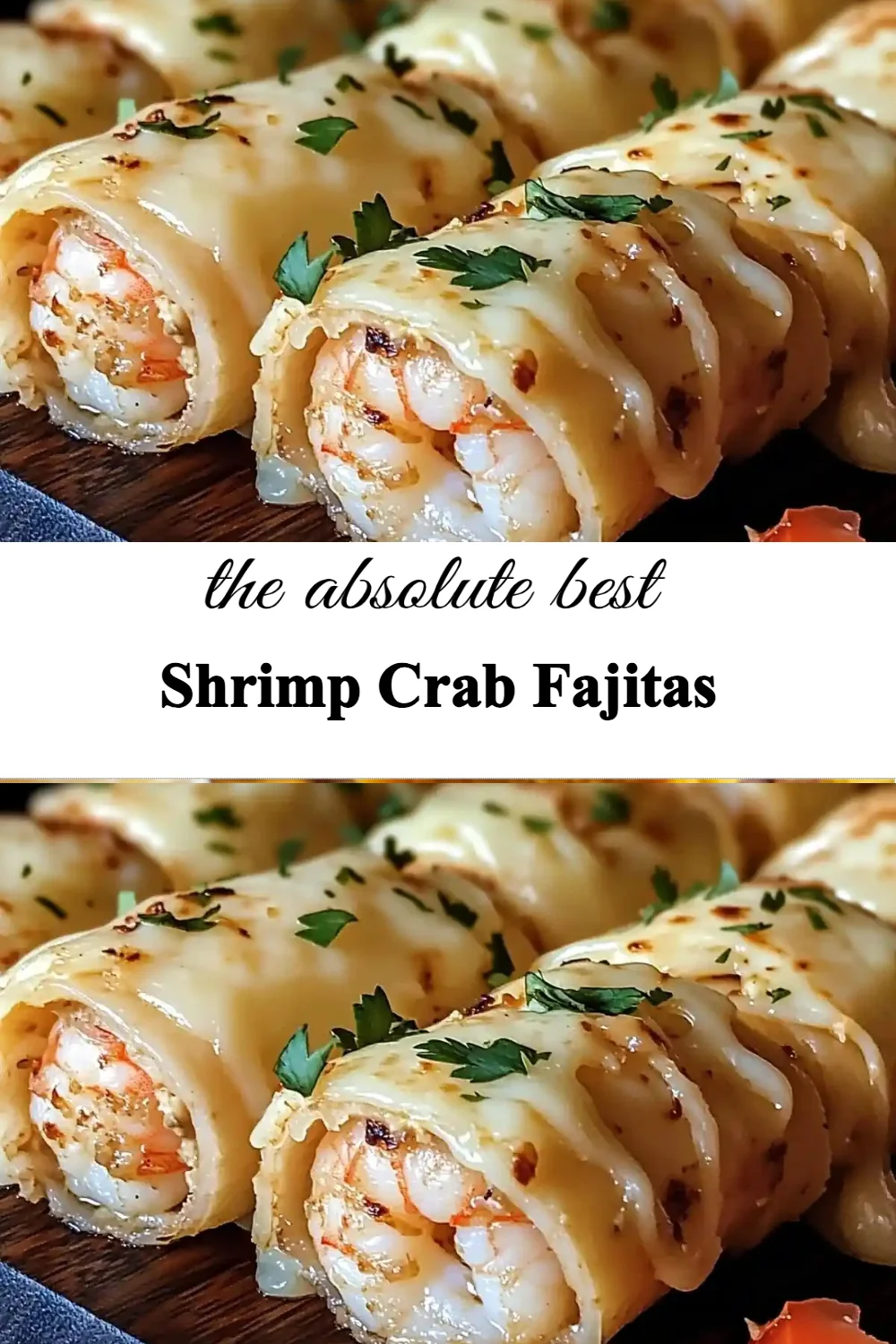 Delicious shrimp crab fajitas served with fresh vegetables and spices