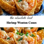 Shrimp wonton cones served on a platter with dipping sauce.