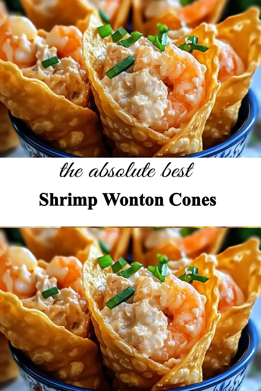 Shrimp wonton cones served on a platter with dipping sauce.