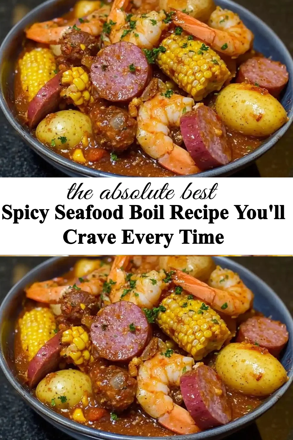 Delicious spicy seafood boil served in a large pot with shrimp, crab, and corn