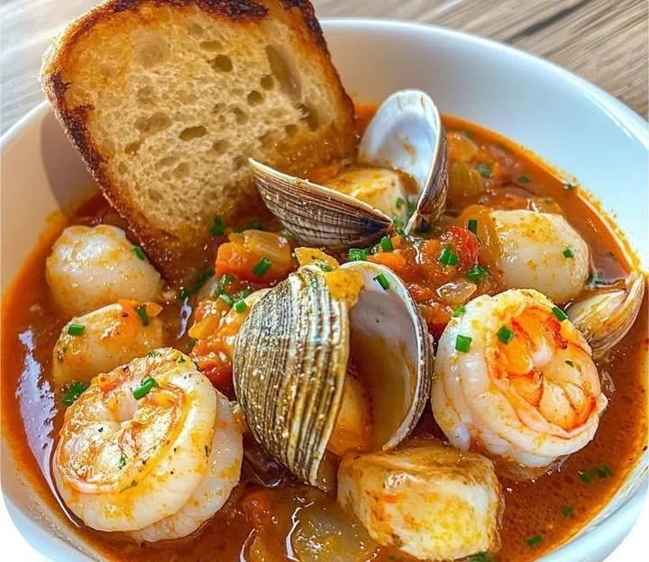 Spicy Seafood Stew with Toasted Bread