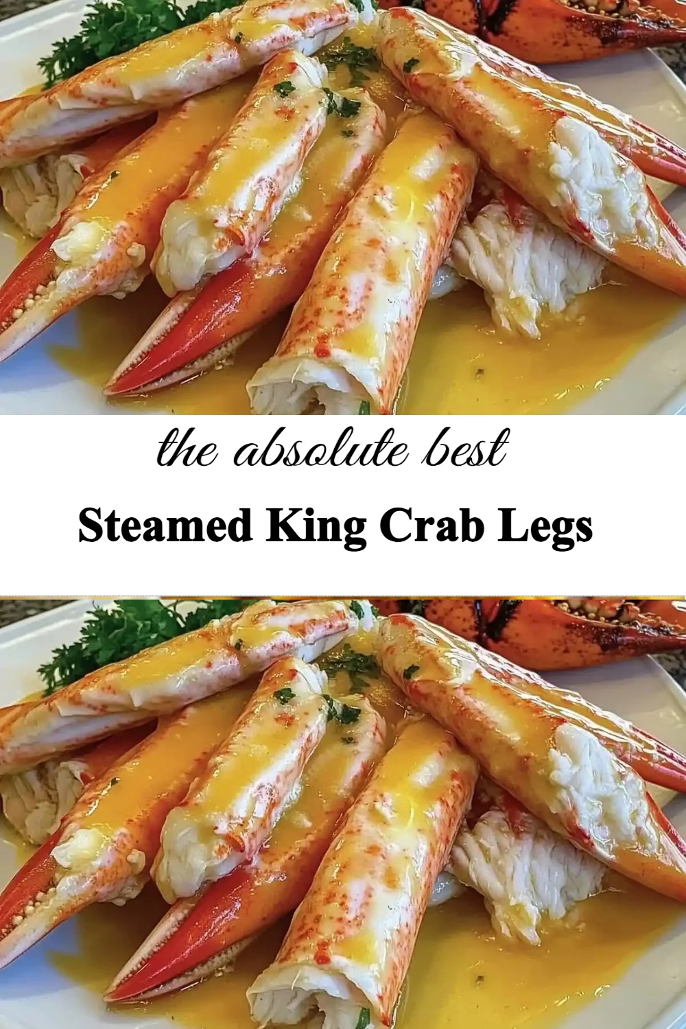 Steamed King Crab Legs served on a plate with lemon and butter