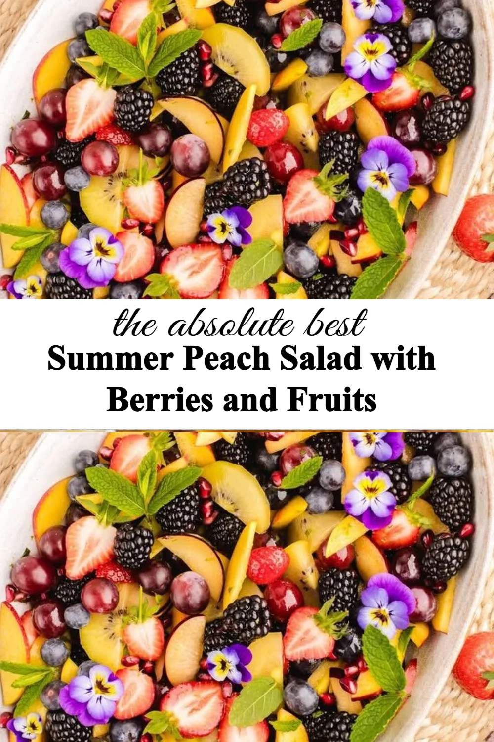 Delicious summer peach salad with berries and assorted fresh fruits