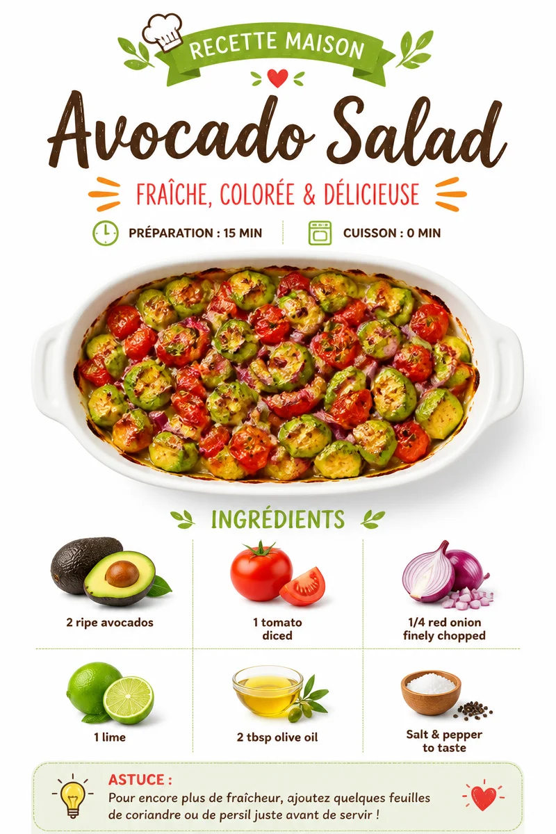 Colorful and fresh avocado salad with vegetables and dressing