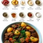 Delicious beef stew with vegetables simmering in a rich broth
