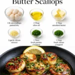 Delicious charred lemon and herb butter scallops served on a plate