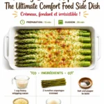 Cheesy baked asparagus fresh out of the oven, topped with melted cheese.