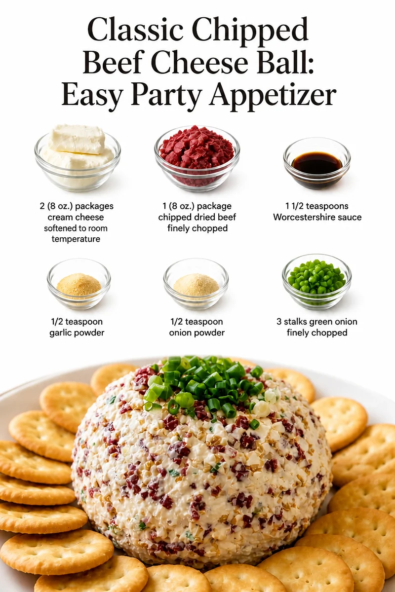 Classic chipped beef cheese ball appetizer on a serving plate