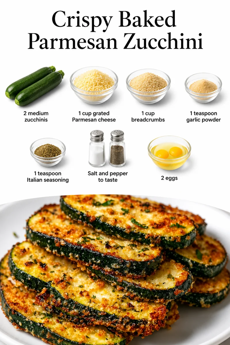 Crispy baked parmesan zucchini slices on a platter