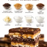 Decadent no-bake chocolate caramel peanut crunch bars on a plate