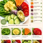 Colorful and fresh delicious salad with greens, vegetables, and dressing