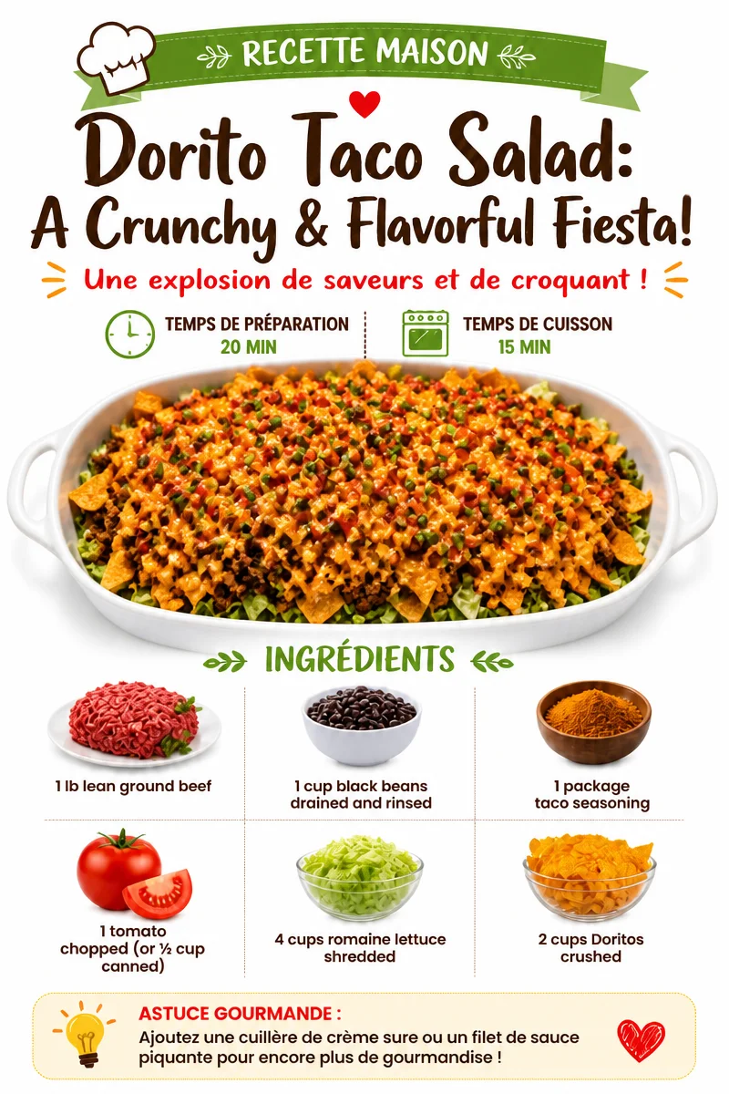 Colorful Dorito Taco Salad with toppings and a crunchy tortilla chip layer.