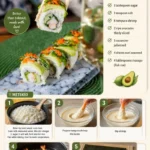 Fresh and colorful Dragon Roll sushi with avocado, eel, and shrimp.