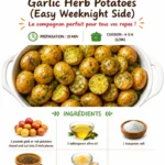 Slow cooker garlic herb potatoes dish garnished with fresh herbs