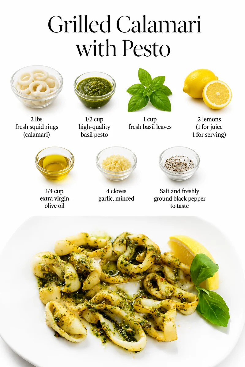 Grilled calamari served with pesto sauce on a colorful plate.