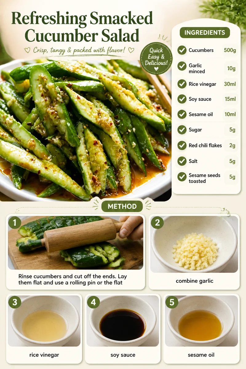 Refreshing smacked cucumber salad with herbs and spices