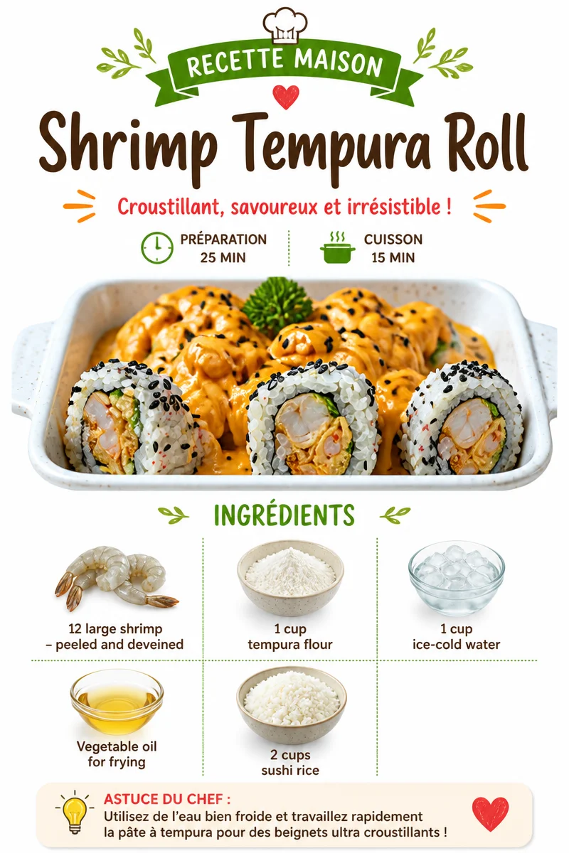 Delicious shrimp tempura roll with crispy shrimp and fresh vegetables