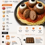 Spooky spider meatballs served on a plate for a Halloween party