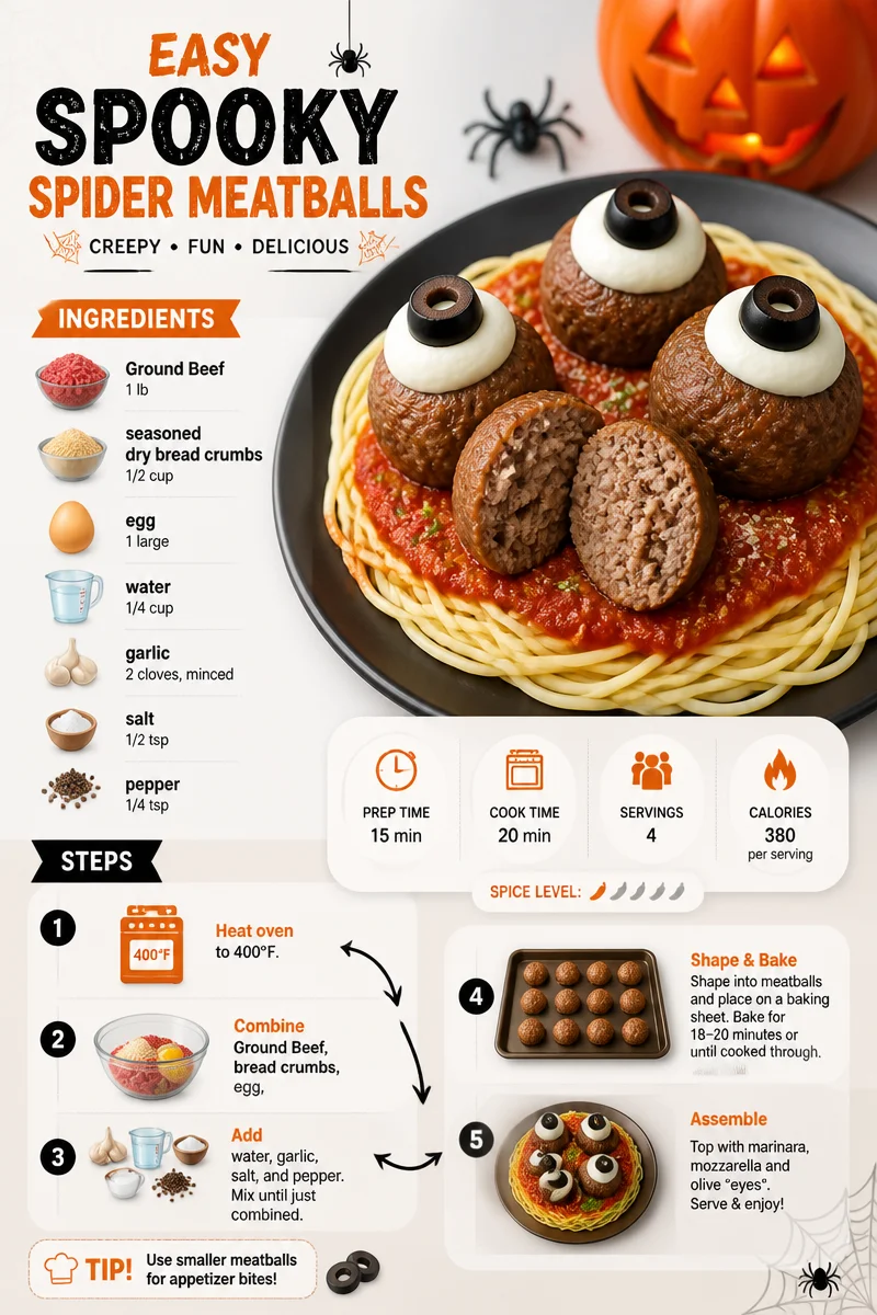 Spooky spider meatballs served on a plate for a Halloween party