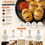 Delicious Halloween meatball mummies wrapped in dough for a spooky dinner