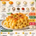 Creamy baked macaroni and cheese in a casserole dish