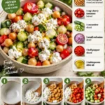 Creamy Cottage Cheese and Chickpeas Salad in a bowl with fresh vegetables
