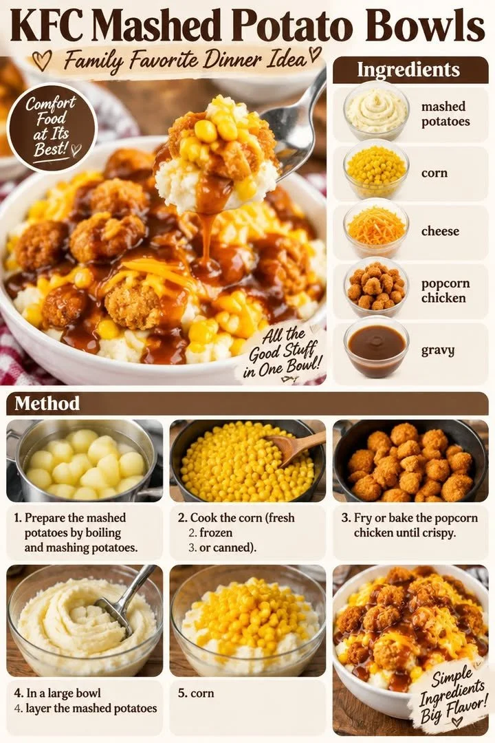 Delicious creamy KFC mashed potato bowls served with toppings