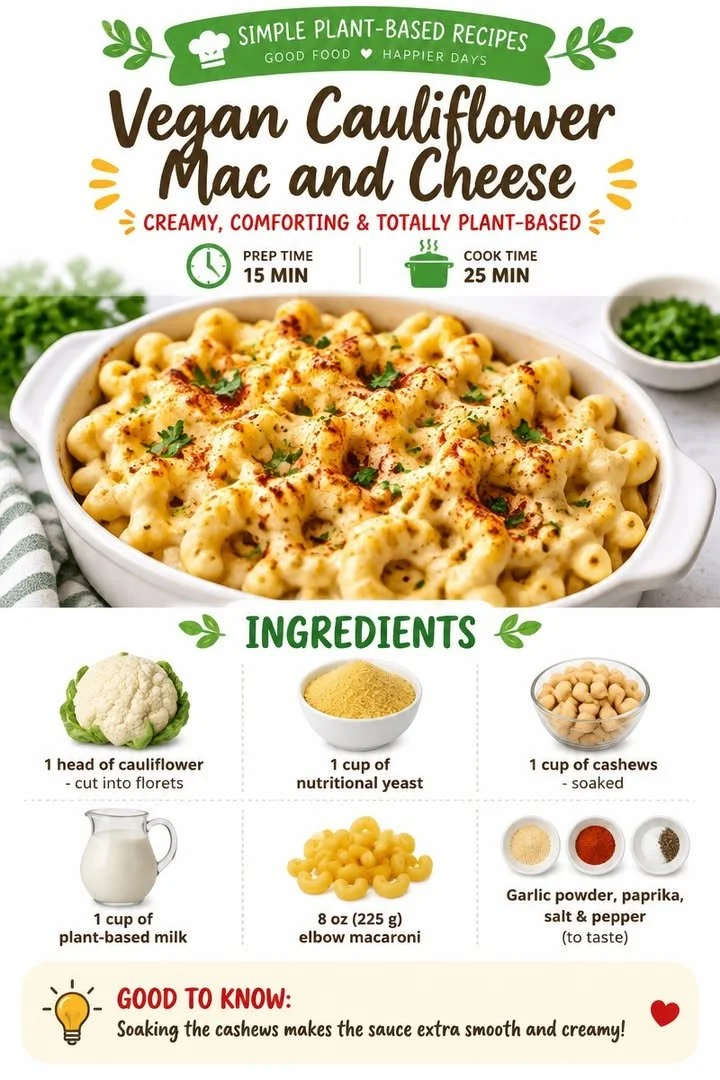 Bowl of creamy vegan cauliflower mac and cheese topped with herbs
