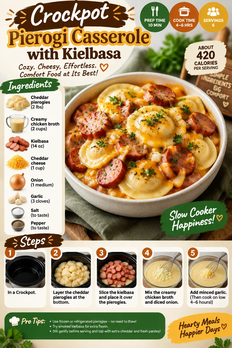Crockpot Pierogi Casserole with Kielbasa