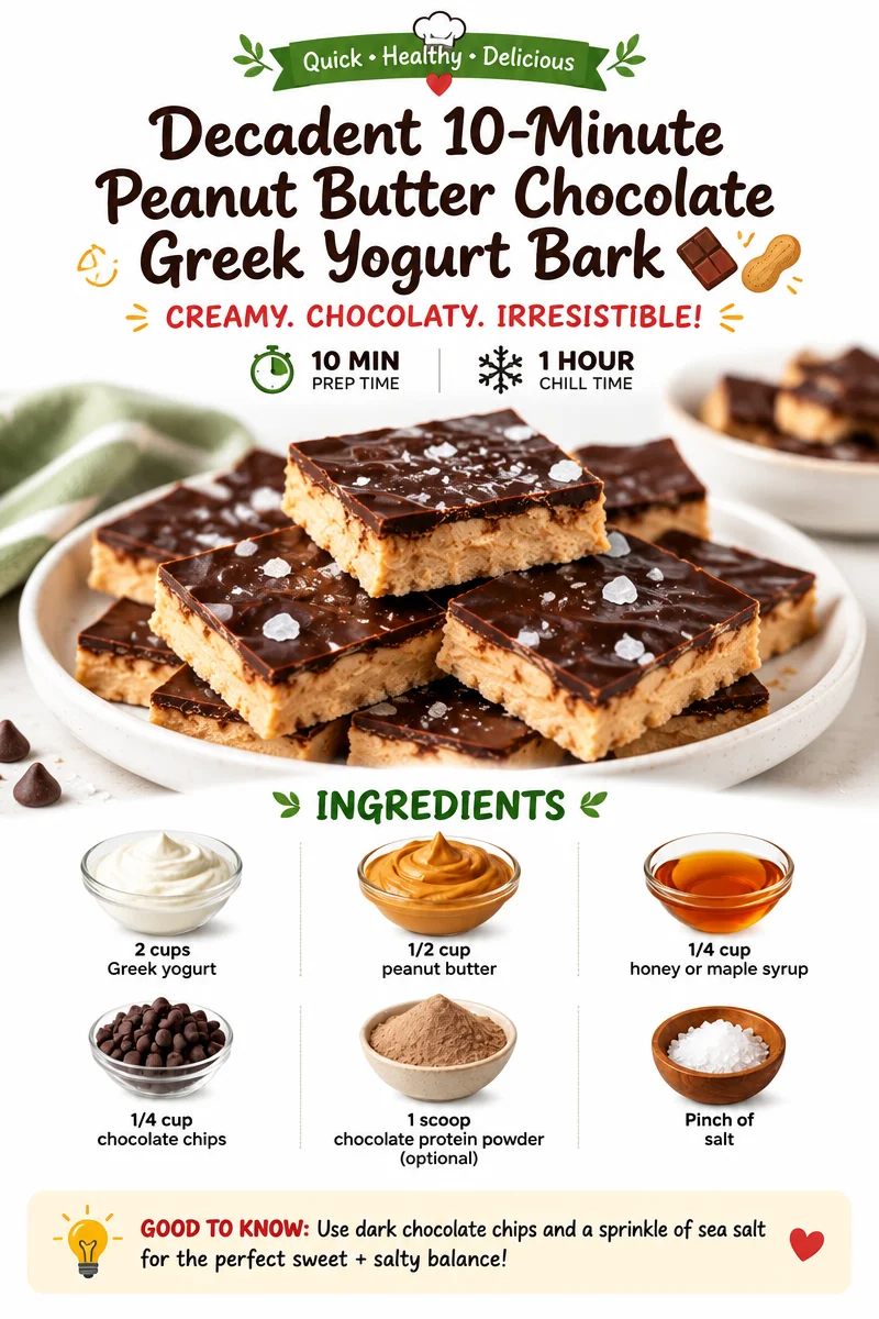 Decadent 10-Minute Peanut Butter Chocolate Greek Yogurt Bark 🍫🥜