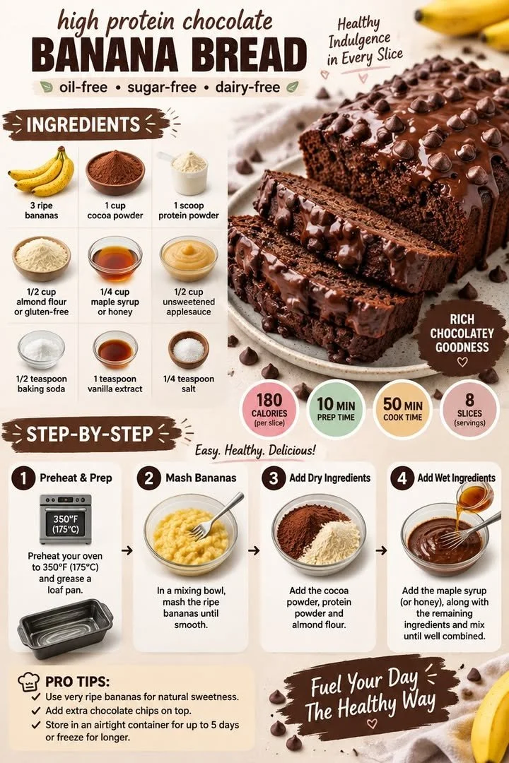 High protein chocolate banana bread fresh out of the oven with melted chocolate on top.