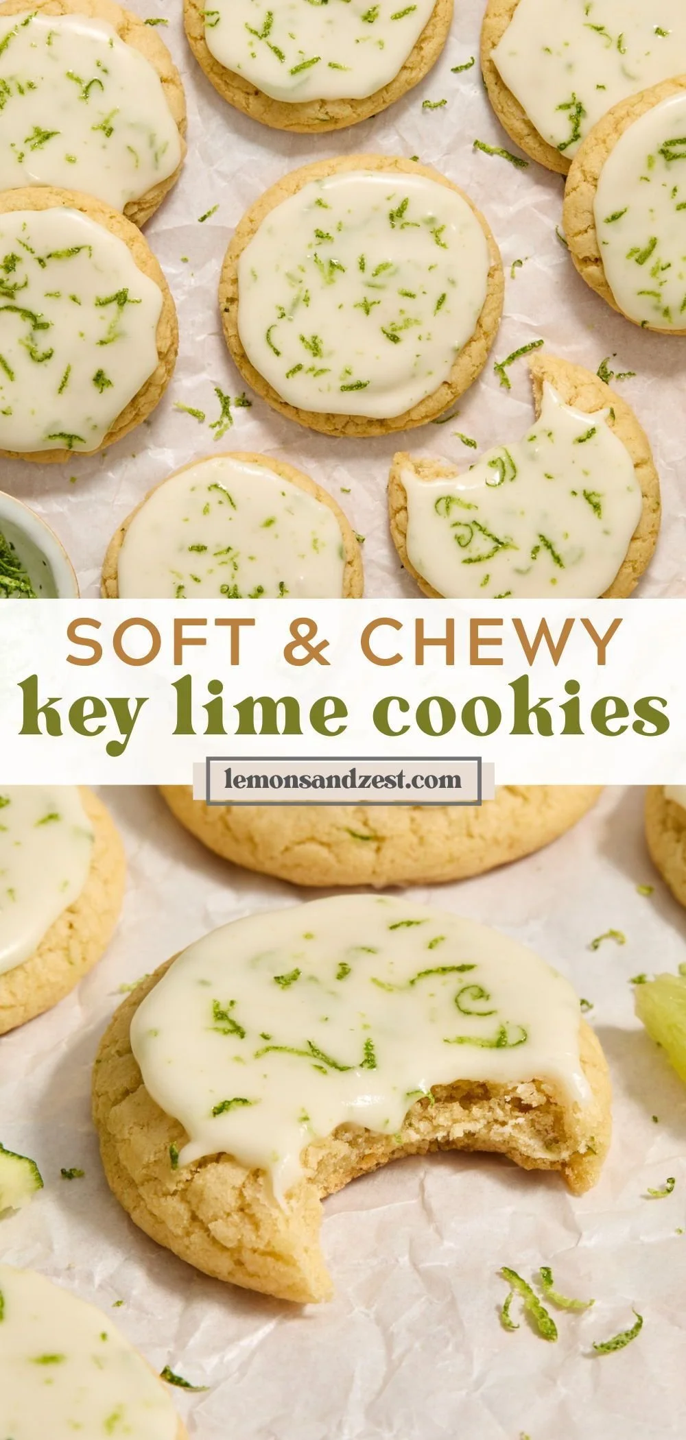 Plate of easy key lime cookies with lime glaze drizzled on top