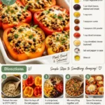 Delicious quinoa stuffed peppers filled with fresh vegetables and spices