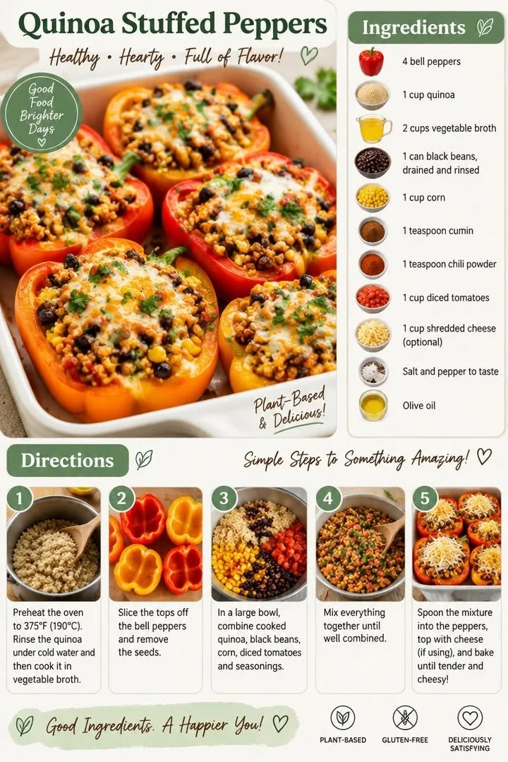 Delicious quinoa stuffed peppers filled with fresh vegetables and spices