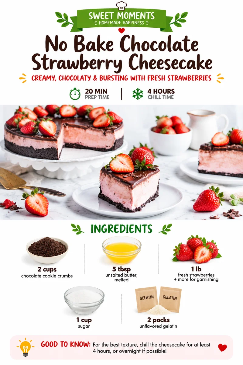 No Bake Chocolate Strawberry Cheesecake
