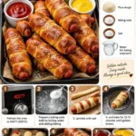 Homemade savory pretzel dogs with a golden-brown crust served with mustard.