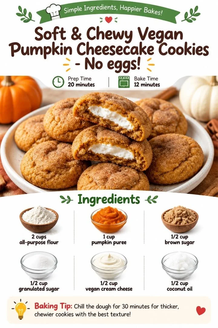 Soft and chewy vegan pumpkin cheesecake cookies on a plate