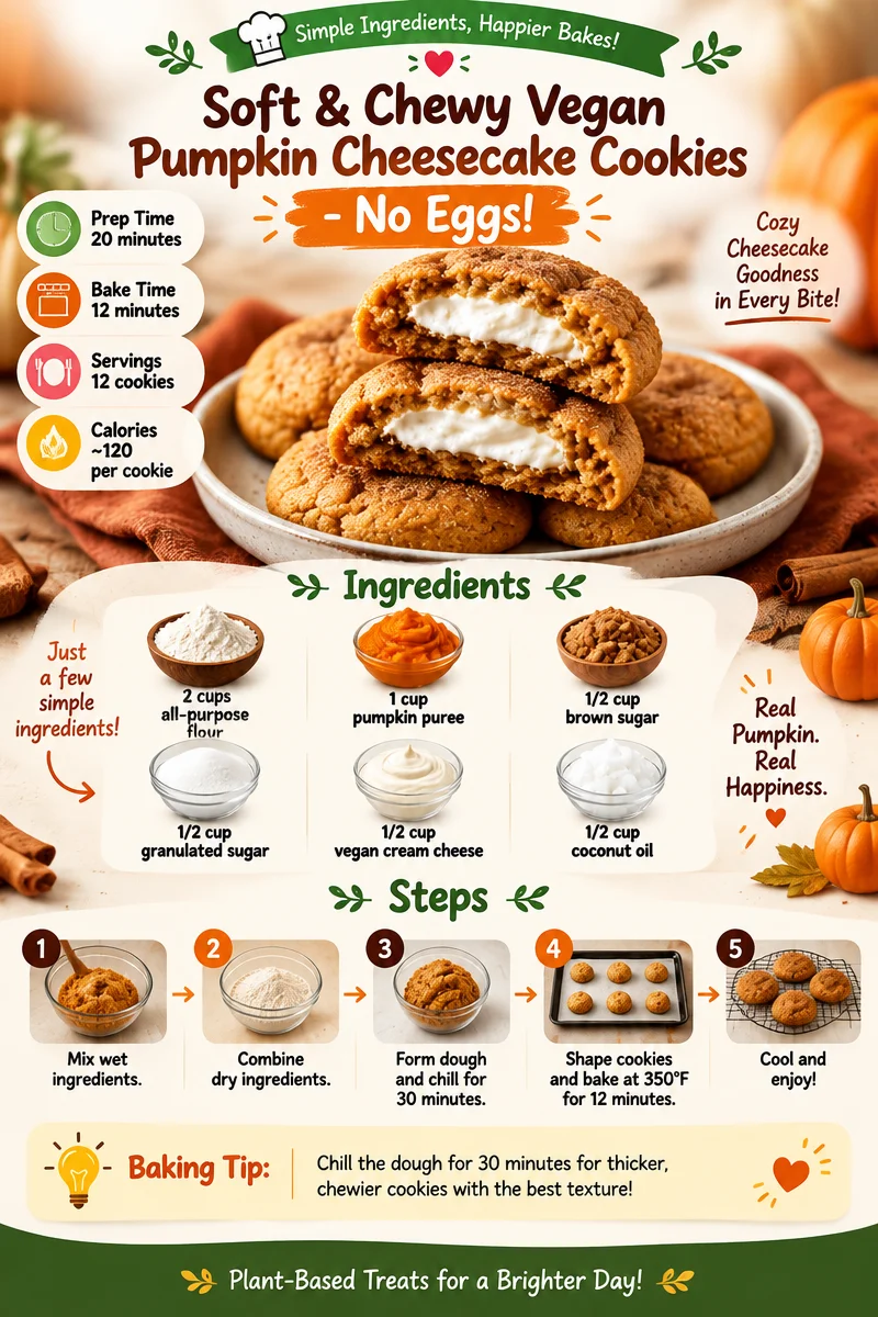 Soft & Chewy Vegan Pumpkin Cheesecake Cookies - No Eggs Needed!