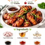 Spicy honey garlic chicken wings garnished with green onions